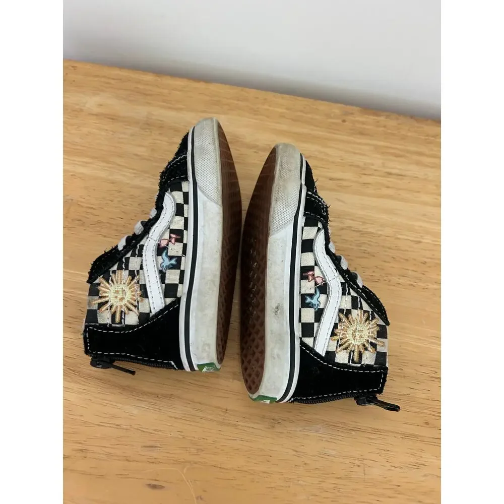 Vans x Skateistan Toddler Sk8‑Hi Black Checkered Sneakers Size 6.5 Embroidered